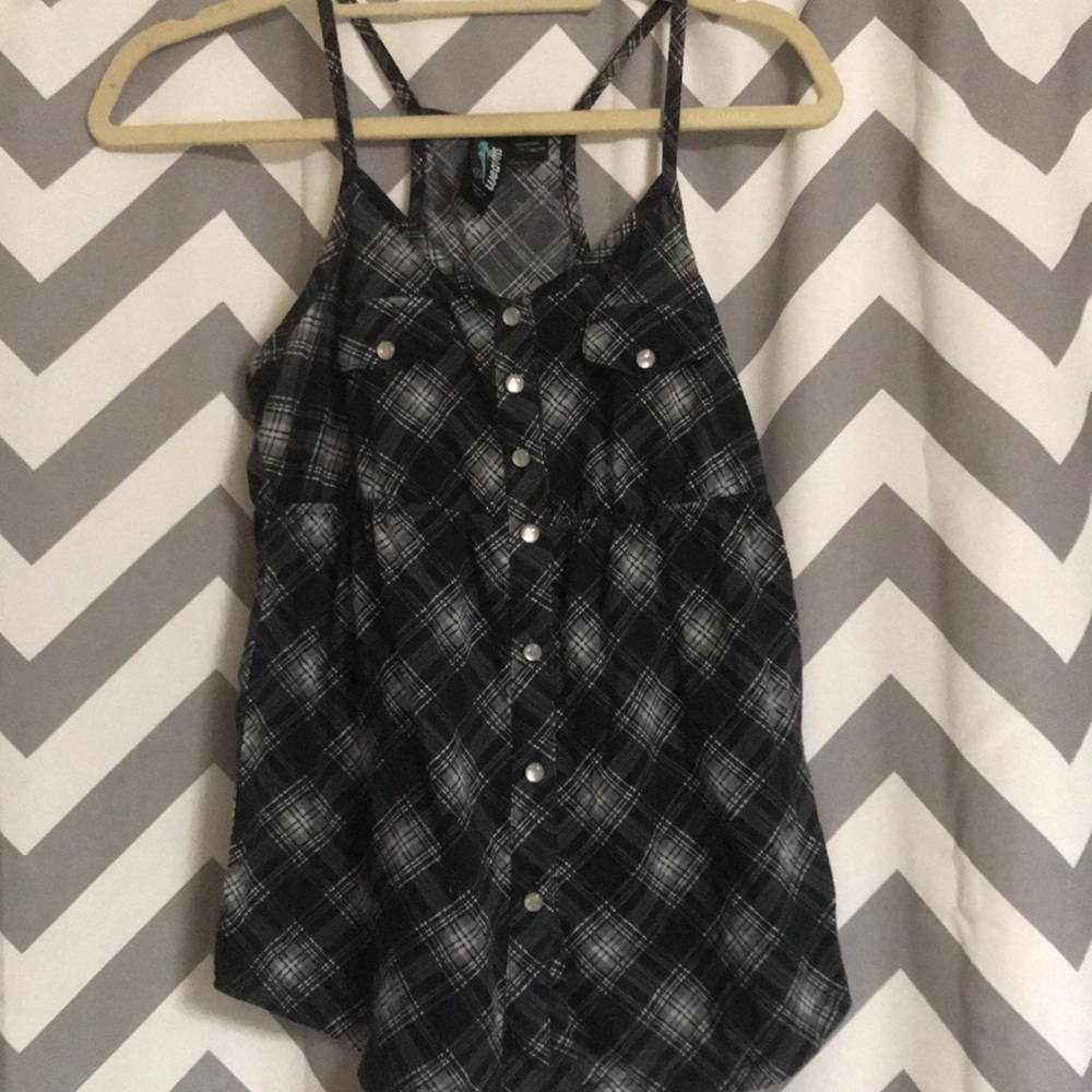 Plaid button up tank top